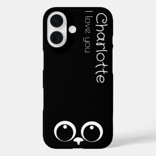 Schattigee zwarte cartoon katten naam houtskool iPhone 16 hoesje