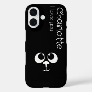 Schattigee zwarte cartoon katten naam houtskool Ho iPhone 16 Hoesje