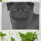 Schattigee zwarte Cartoon pug hoofd close-up en na Theedoek (Gevouwen)