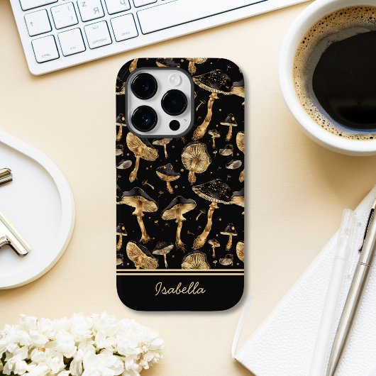 Schattigee zwarte en gouden paddenstoel gepersonal Case-Mate iPhone case