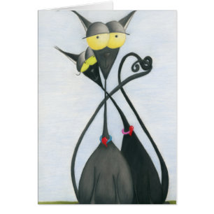 Schattigee Zwarte en Grijze Kat Cartoon Note Cards