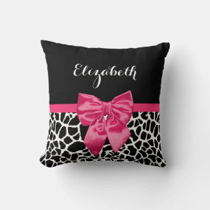 Schattigee Zwarte Giraffe Print Girly Roze Bow en  Kussen