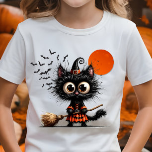 Schattigee zwarte heks kitten Halloween T-shirt