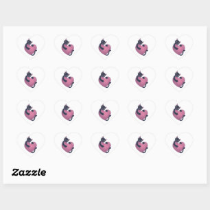Schattigee zwarte kat die zich vasthoudt aan het g hart sticker