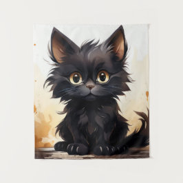 Schattigee zwarte kat en bloemen wandkleed