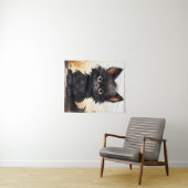 Schattigee zwarte kat en bloemen wandkleed (In Situ (horizontaal))