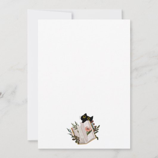 Schattigee zwarte kat en boek Baby shower Bedankkaart (Achterkant)