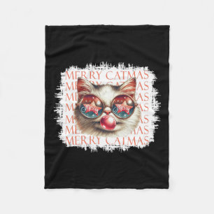 Schattigee Zwarte Kat Funny Meowy Kerstlicht Xmas Fleece Deken