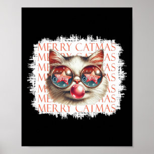 Schattigee Zwarte Kat Funny Meowy Kerstlicht Xmas Poster
