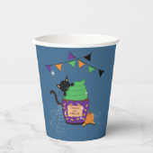 Schattigee zwarte kat Halloween Blue Paper Cup Papieren Bekers (Voorkant)