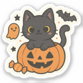 Schattigee Zwarte Kat Halloween Sticker – Kawaii P