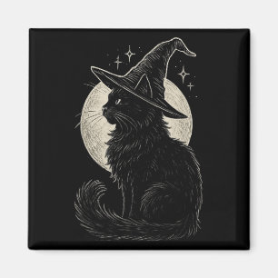Schattigee Zwarte Kat Heks Pet Moon Retro Coquette Magneet