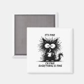 Schattigee zwarte kat het is prima ik ben prima al magneet (Voorkant / Achterkant)