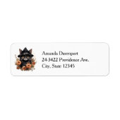 Schattigee zwarte kat in een heks Pet Etiket (Voorkant)