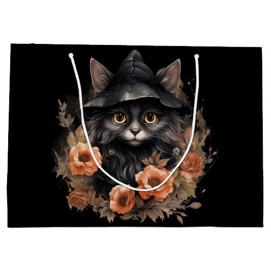Schattigee zwarte kat in een heks Pet Groot Cadeauzakje (Achterkant)
