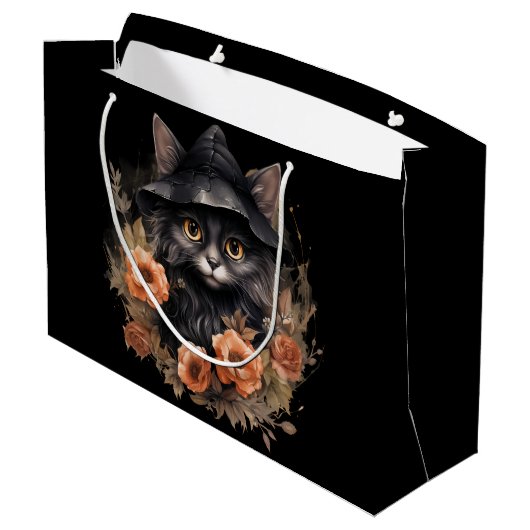 Schattigee zwarte kat in een heks Pet Groot Cadeauzakje (Achterkant Gekanteld)