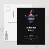 Schattigee zwarte kat in een heks Pet Halloween Pa Uitnodiging Briefkaart (Voorkant / Achterkant)
