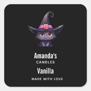 Schattigee zwarte kat in een heks Pet kaars bedrij Vierkante Sticker