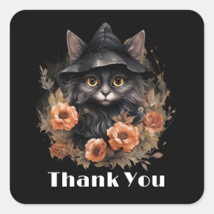 Schattigee zwarte kat in een heks Pet Vierkante Sticker
