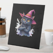 Schattigee zwarte kat in heks Pet - magische Hallo Reclamebord Met Voetstuk (Insitu)