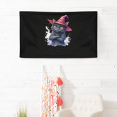 Schattigee zwarte kat in heks Pet - magische Hallo Spandoek (Insitu)