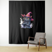 Schattigee zwarte kat in heks Pet - magische Hallo Wandkleed (In situ)