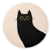 Schattigee zwarte kat in Mid Century stijl Keramische Knop (Voorkant)