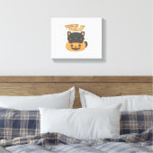 Schattigee zwarte kat in pompoen – Trick or treat  Canvas Afdruk (Insitu (Slaapkamer))