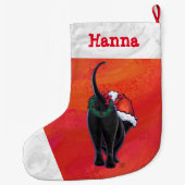 Schattigee zwarte kat in Santa Hat op rood Grote Kerstsok (Achterkant)