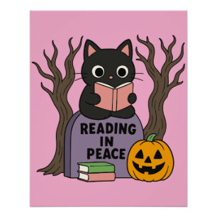 Schattigee Zwarte Kat Lezen in Vrede Perfect Poster