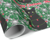 Schattigee zwarte kat Meowy Christmas Cadeaupapier (Rol Hoek)