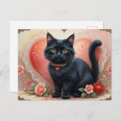 Schattigee zwarte kat met bloemen briefkaart (Voorkant / Achterkant)