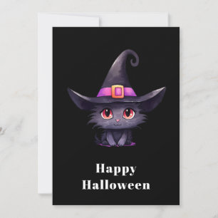 Schattigee zwarte kat met een heks Pet Halloween Feestdagenkaart