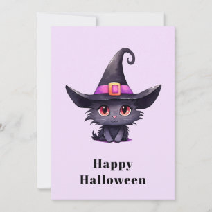 Schattigee zwarte kat met een heks Pet Halloween Feestdagenkaart