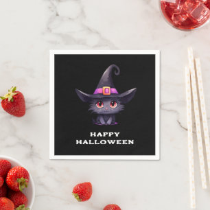 Schattigee zwarte kat met een heks Pet Halloween Servet