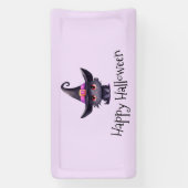 Schattigee zwarte kat met een heks Pet Halloween Spandoek (Verticaal)