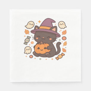 Schattigee zwarte kat met heks Pet - Kawaii Hallow Servet