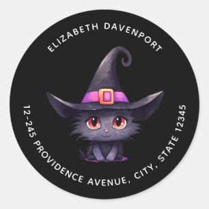 Schattigee zwarte kat met het Pet van een heks Ronde Sticker