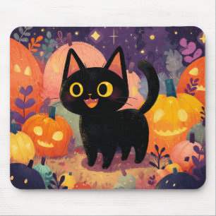 Schattigee zwarte kat met Jack-o’-Lanterns - Mouse Muismat