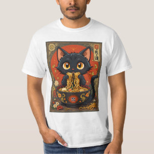 Schattigee zwarte kat met noedels t-shirt