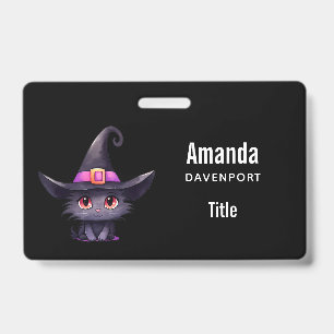 Schattigee zwarte kat met Pet van een heks Badge