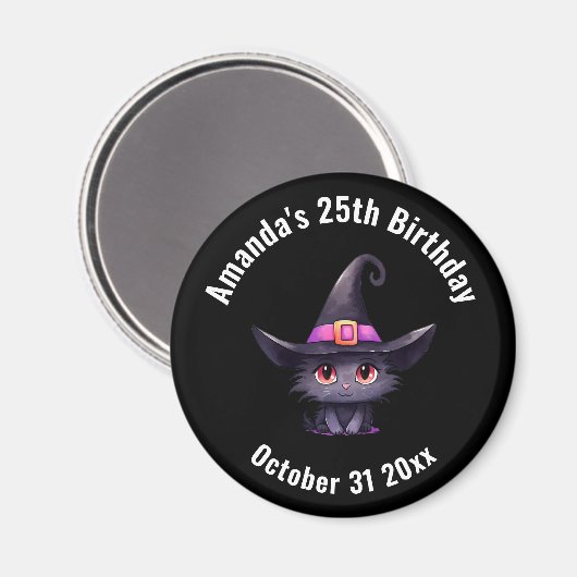 Schattigee zwarte kat met Pet van een heks Magneet (Voorkant / Achterkant)