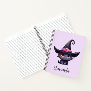 Schattigee zwarte kat met Pet van een heks Notitieboek