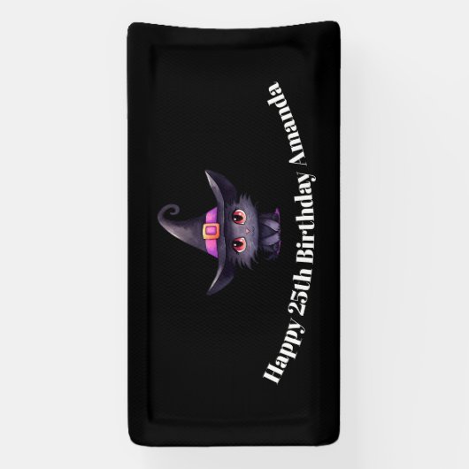 Schattigee zwarte kat met Pet van een heks Spandoek (Verticaal)