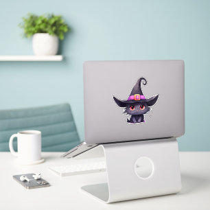 Schattigee zwarte kat met Pet van een heks Sticker