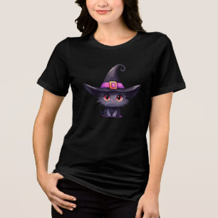 Schattigee zwarte kat met Pet van een heks Tri-Blend Shirt