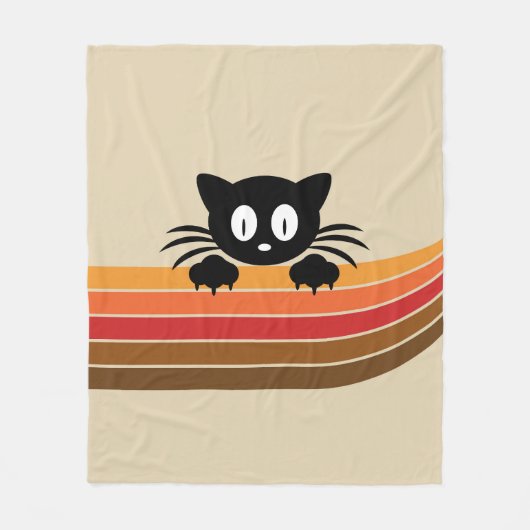 Schattigee zwarte kat met retro strepen fleece deken (Voorkant)