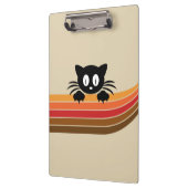 Schattigee zwarte kat met retro strepen klembord (Links)