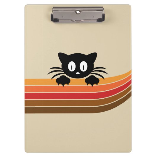 Schattigee zwarte kat met retro strepen klembord (Voorkant)