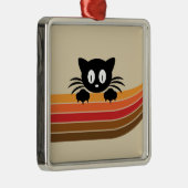 Schattigee zwarte kat met retro strepen metalen ornament (Rechts)